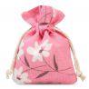Poser à la linned med trykt 12 x 15 cm - lyserøde blomster Pink tasker
