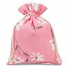 Pose à la linned med trykt 15 x 20 cm - lyserøde blomster Pink tasker