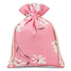 Pose à la linned med trykt 18 x 24 cm - lyserøde blomster Pink tasker