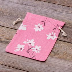 Pose à la linned med trykt 15 x 20 cm - lyserøde blomster På farten