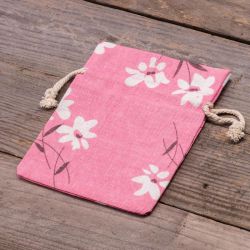 Poser à la linned med trykt 12 x 15 cm - lyserøde blomster Små poser 12x15 cm