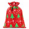 Juteposer med tryk 15 x 20 cm - rød / juletræ Juleposer