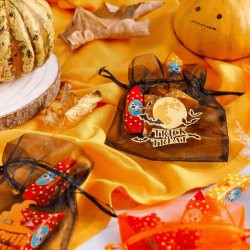 Halloween organza poser 12 x 15 cm - mix af mønstre og farver Små poser 12x15 cm