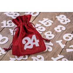 Adventskalender juteposer 13 x 18 cm - maroon + hvide tal Reklamegoder