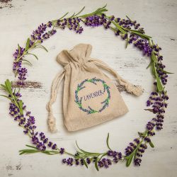 Poser à la linned med trykt 10 x 13 cm - naturlig / lavendel Borddekorationer