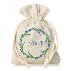 Poser à la linned med trykt 9 x 12 cm - naturlig / lavendel Lavendelposer