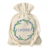 Poser à la linned med trykt 9 x 12 cm - naturlig / lavendel Lavendelposer