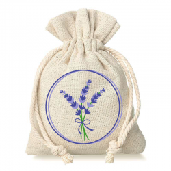 Poser à la linned med trykt 9 x 12 cm - naturlig / lavendel 2 Lavendelposer
