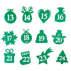 Selvklæbende tal 1-24 - grøn MIX Jul