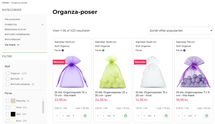 organza-poser som gaveemballage
