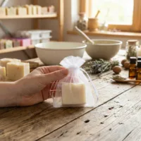 Små organzaposer ideelle til pakning af håndlavede sæber.