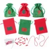 Adventskalender juteposer 12 x 15 cm - grøn i rød + rød i grøn tal Juleposer