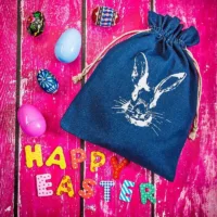Denim sæk 26 x 35 cm med kaninprint Trykte Poser