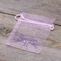 Organzaposer 10 x 13 cm - lyslilla med print (lavendel) Organza-poser