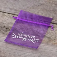 Organzaposer 9 x 12 cm - mørklilla med print (lavendel) / 2 Lavendelposer