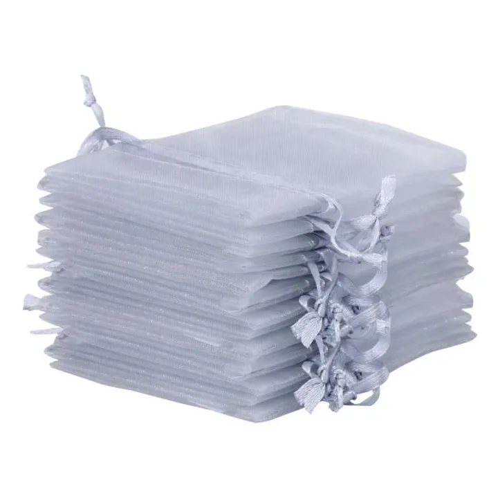 Organzaposer 5 x 7 cm - sølv Juleposer