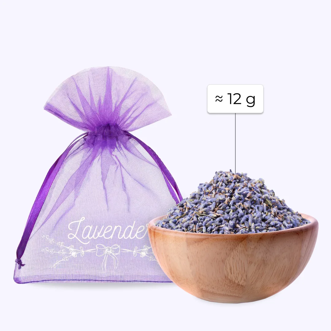 10 stk. Organzaposer 9 x 12 cm - mørklilla med print (lavendel) / 2 6 Pose 9 x 12 cm