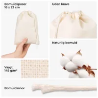 Forarbejdningsdetaljer og vægt - øko bomuldsposer