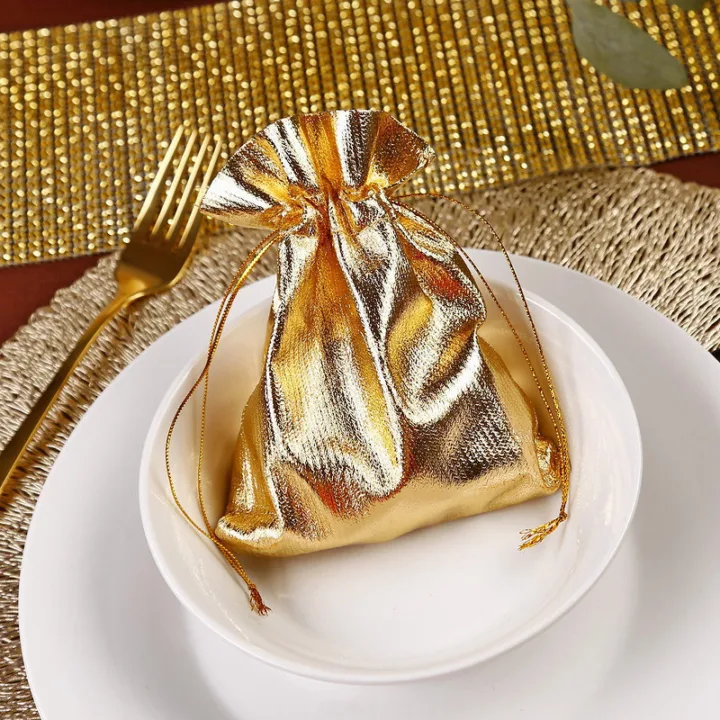 Julegaveposer - unikke stofposer til dine gaver 109 Gyldne metalliske poser til bordpynt