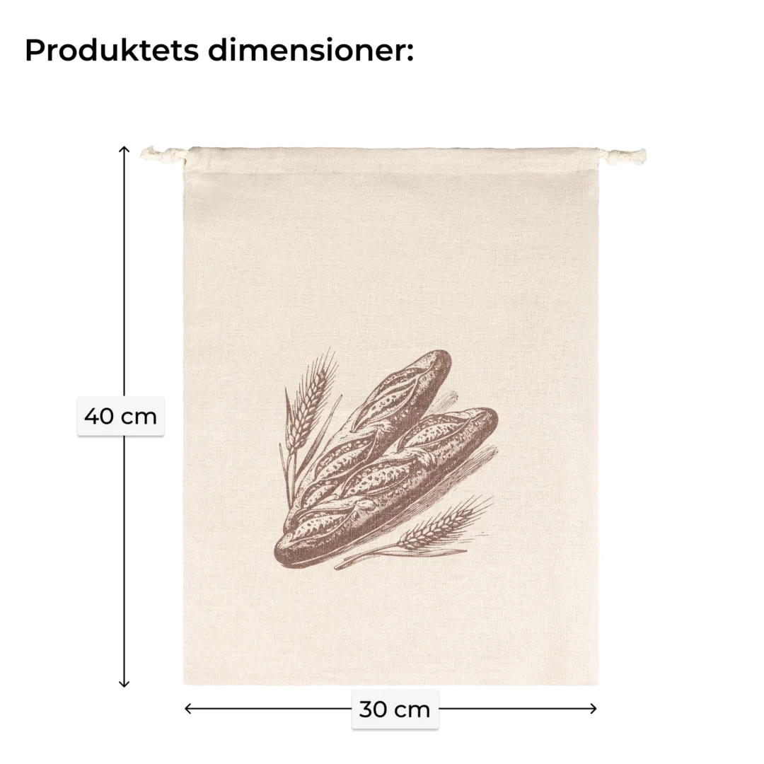 Genanvendelig brødpose 30x40 cm med TPU-belægning, som beskytter brødets friskhed