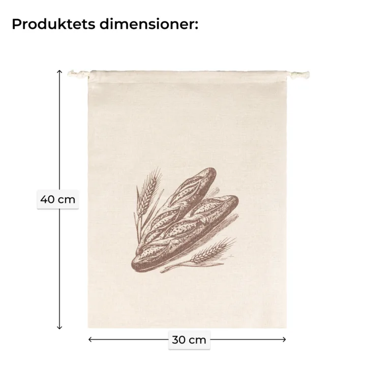 Genanvendelig brødpose 30x40 cm med TPU-belægning, som beskytter brødets friskhed